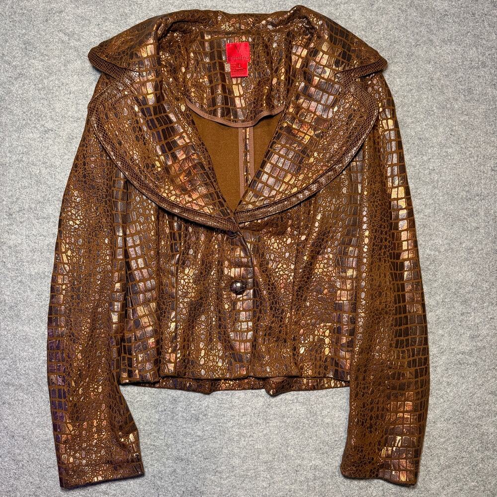 Cristina Women's Blazer with Crocodile Print and Metallic Finish